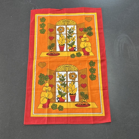 Awesome RARE Vintage Mid Century retro 70s flowerpot tea towel fabric - Picture 1 of 5
